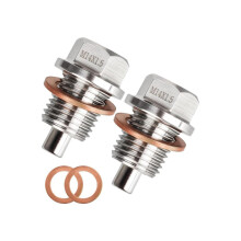 Magnetische Ölablassschraube M14 x 1,5 mm, 2 Stück, Motorölablassschrauben aus Edelstahl mit 2 Kupferdichtringen