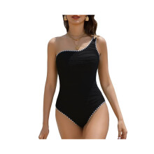 Minimalist vintage swimsuit for women - Figure-shaping swimsuit for holidays, black, size M