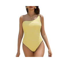 Minimalistischer Vintage-Badeanzug für Damen – Figurformender Badeanzug für den Urlaub, gelb, Größe