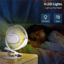 Cremefarbener Tischventilator Clip 1200mAh bürstenlos USB 4 Stufen LED 360 Grad Kinderwagen Camping leise