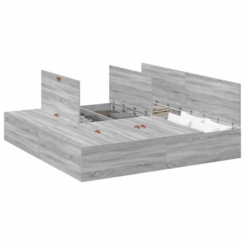VidaXL vidaXL Storage Bed Frame Grey Sonoma 200 x 200 cm Engineered Wood 1