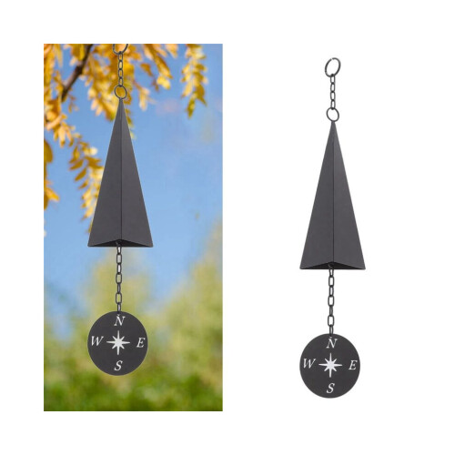 Iron triangle wind chime in retro design with compass, wind chime decoration 1