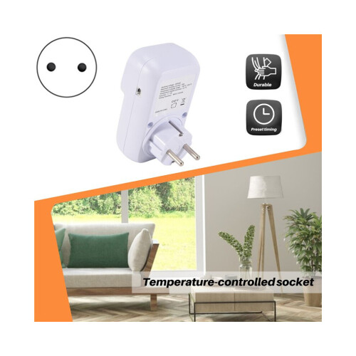 Digital temperature controller, socket thermostat with time sensor probe, heating/cooling switch, 16A EU plug 1