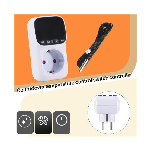 Digital temperature controller, socket thermostat with time sensor probe, heating/cooling switch, 16A EU plug 2