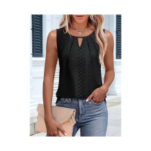 Damen-Tanktop, locker geschnitten, lässig, ärmellos, mit Schlüssellochausschnitt, trendiges Sommertop,