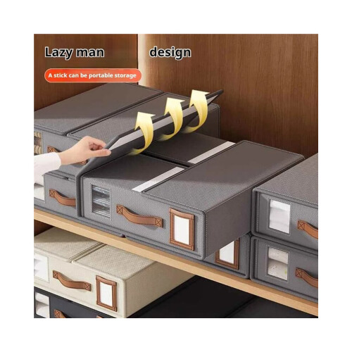 Foldable, breathable and moisture-resistant storage box with leather handle for bed sheets and other bedding (2-piece set) 2