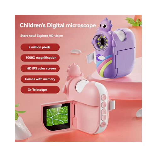 Children's microscope camera, HD screen, portable microscope with 8 LED lights for taking photos/videos, 1