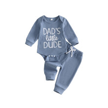 (0-3 Months, Blue) Baby Boy Fall Outfit Letter Crew Neck Long Sleeve Romper & Pants 2 Pcs Set