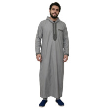 Modisches Langarm-Männer-Thobe-Hemd im ethnischen Stil,-Grau XL