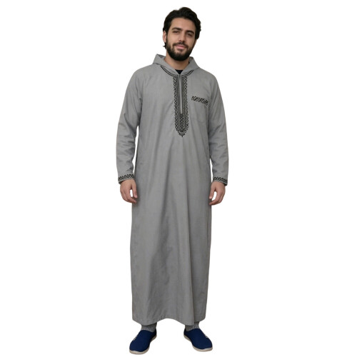 Modisches Langarm-Männer-Thobe-Hemd im ethnischen Stil,-Grau XL