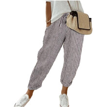 Pantalon à jambes larges en lin pour femmes,-Marron foncé S
