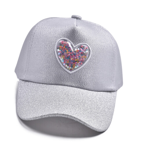 Cute Heart Pattern Baseball Cap For Kids Polyester Fabric-Gray