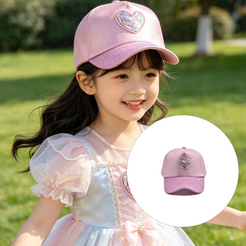 Cute Heart Pattern Baseball Cap For Kids Polyester Fabric-Gray 2