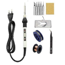 (White Set) LCD Digital Adjustable Temperature 80W Soldering Iron Electric Welding Tools Solder Wire Tweezers Hand