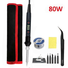 (80W 220V, 80W BLACK SET4) 60W/80W Electric Digital Soldering Iron Station 220V 110V Temperature Adjustable Welding Soldering Tips Tools Accessories