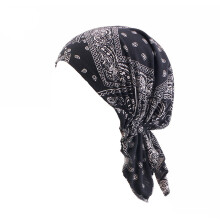 Elastische Baumwoll-Kopftuchmütze, Chemomütze, Turban - Atmungsaktiv, Warm, Winddicht Black