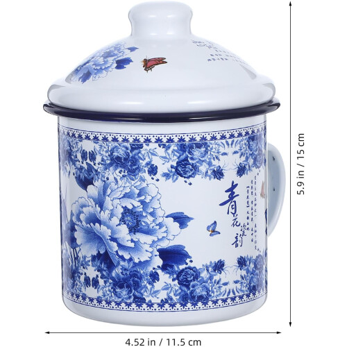 Κούπα κάμπινγκ Vintage Enamel 700ml με παχύρρευστο, ανθεκτικό σμάλτο και καπάκι, απλό στυλ 1