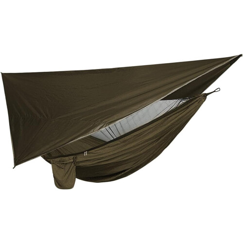Hamaca de camping para exteriores con toldo impermeable y parasol.