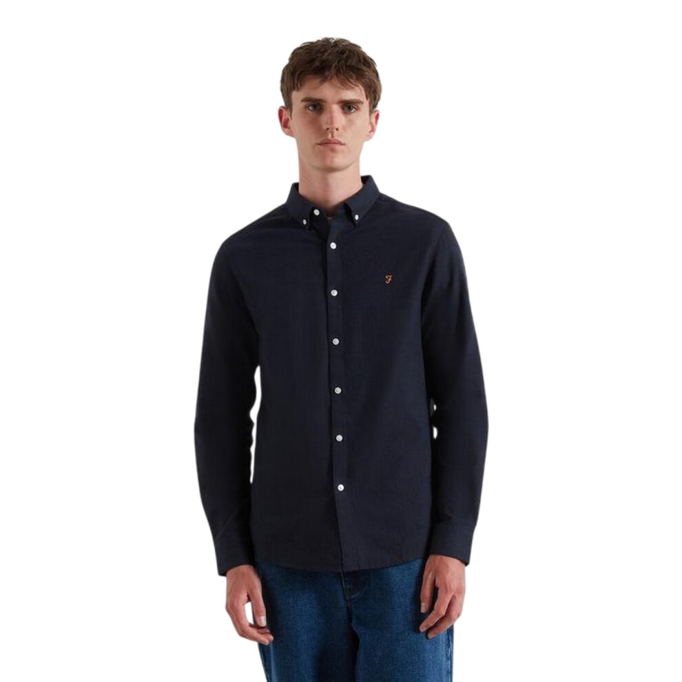 Farah (Xl, Navy Marl Marl) Mens Milners Oxford Long-Sleeved Button-Down Shirt