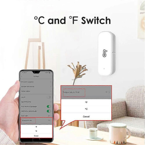 Sensor Inteligente de Temperatura e Humidade Wi-Fi para Casa, Termómetro Conectado, Compatível com Assistente de Voz e A 2
