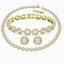Conjunto de joyería de boda de lujo chapado en oro con collar, pulsera y pendientes de circonitas cúbicas redondas brillantes
