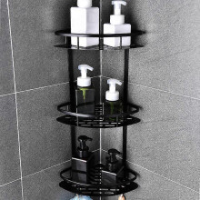 (Black 3 Layer) Bathroom Shelves No-Drill Corner Shelf Shower Storage Rack Holder Toilet Organizer Bathroom Accessories Bathtub Rack With Hook