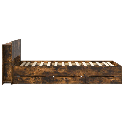 VidaXL vidaXL Bed Frame with Storage Smoked Oak 100 x 200 cm Engineered Wood 2