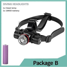 (PACKAGE B) Super Scuba Diving Headlamp 100 Meters Waterproof Ipx8 Xm-l2 Led Torch 18650