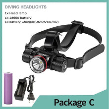 (PACKAGE C) Super Scuba Diving Headlamp 100 Meters Waterproof Ipx8 Xm-l2 Led Torch 18650