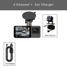 (64G, 3 Channel DVR) 3 Channel Dash Cam Three Way Car DVR Inside Vehicle Camera DVRs Recorder FHD 1080P Video Mini Registrator Dashcam Camcorder