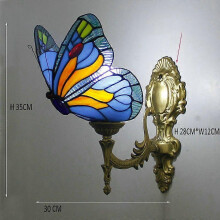 (F) Artpad European Retro Up Down Stained Glass Butterfly Wall Lights For Bedroom Bedside Corridor Mirror Front E27 Led Turkish Lamp