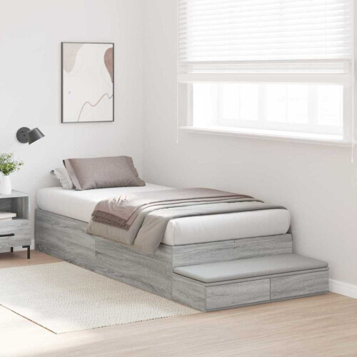 VidaXL vidaXL Storage Bed Frame with Drawer Grey Sonoma 90 cm Engineered Wood 2