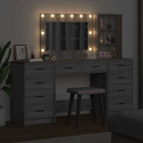 VidaXL vidaXL Dressing Table with Drawer 3 pcs Grey Sonoma Engineered Wood 2