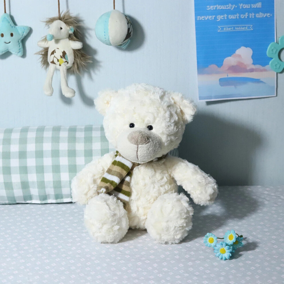 Photos - Other Toys  Soft Plush Teddy Bear Stuffed Animal with Knitted Striped Scarf Cute Cartoon Bear Doll for Kids Toddler Gift H(White, 32cm)
