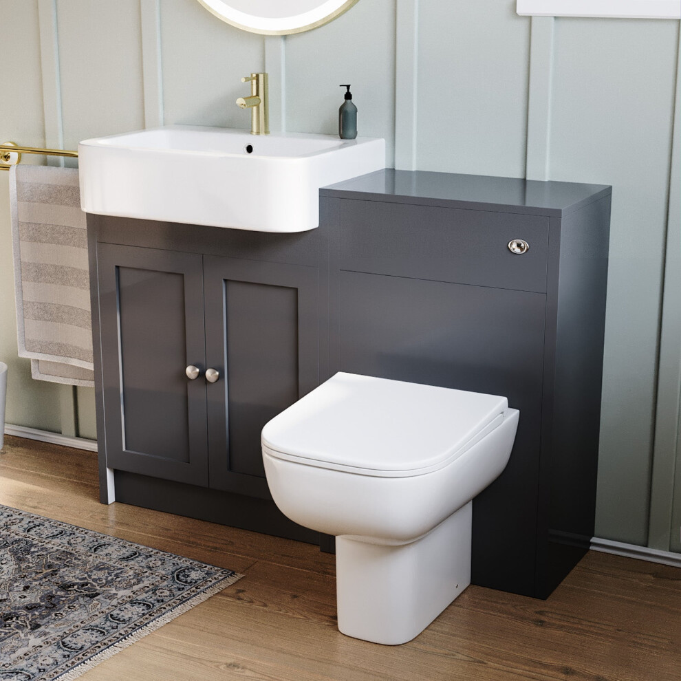 Nes Home Dark Grey 1100Mm Traditional Vanity Basin Wc Unit & Btw Toilet Unit