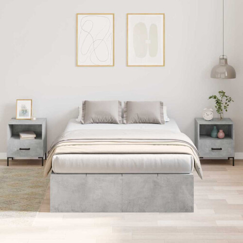VidaXL vidaXL Storage Bed Frame Concrete Grey 120 x 190 cm Engineered Wood 2