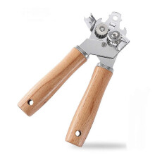 Deschizător manual de conserve metalic cu mâner din lemn, deschizător de conserve manual cu lamă ascuțită și margine