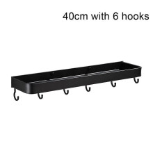 (40cm with hook) Bathroom Accessories Shampoo Towel Rack Kitchen Storage Rack Bathroom Storage Shelf Wall Mounted Black
