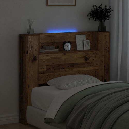 VidaXL vidaXL Storage Headboard with LED Old Wood Engineered Wood 1