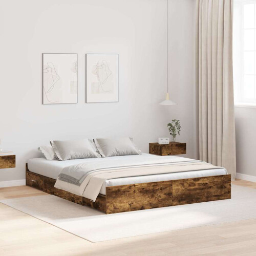VidaXL vidaXL Storage Bed Frame Smoked Oak 150 x 200 cm Engineered Wood