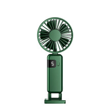 (Green, 1pc) 2026 Folding Handheld Fan USB Rechargeable Large Capacity Desktop Fan with Display Portable Hanging Stand