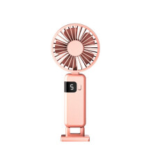(pink, 1pc) 2026 Folding Handheld Fan USB Rechargeable Large Capacity Desktop Fan with Display Portable Hanging Stand