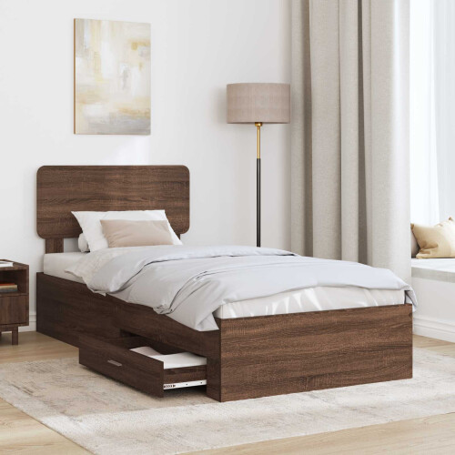 VidaXL vidaXL Bed Frame with Headboard Brown Oak 75 x 190 cm Engineered Wood 2