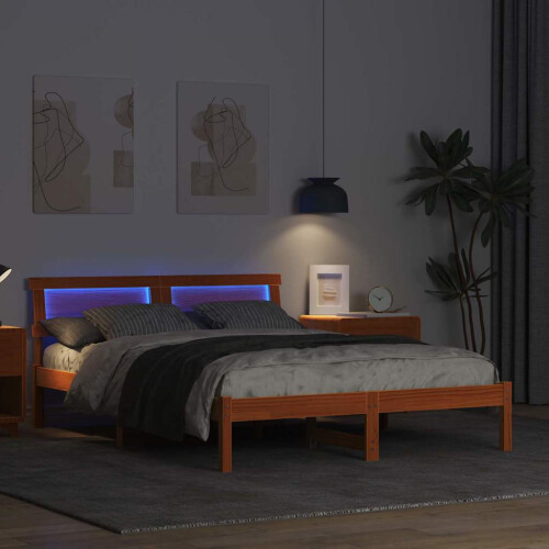 VidaXL vidaXL Bed Frame with Headboard Wax Brown 120 x 190 cm Solid Pine Wood 1
