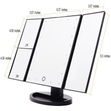 Specchio per il trucco con 21 LED illuminati, specchio cosmetico con triplo ingrandimento, touchscreen e rotazione a 180 gradi.