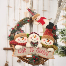 Christmas Wreath Door Decoration, Hanging Christmas Garland for Front Door, Snowman Wreath