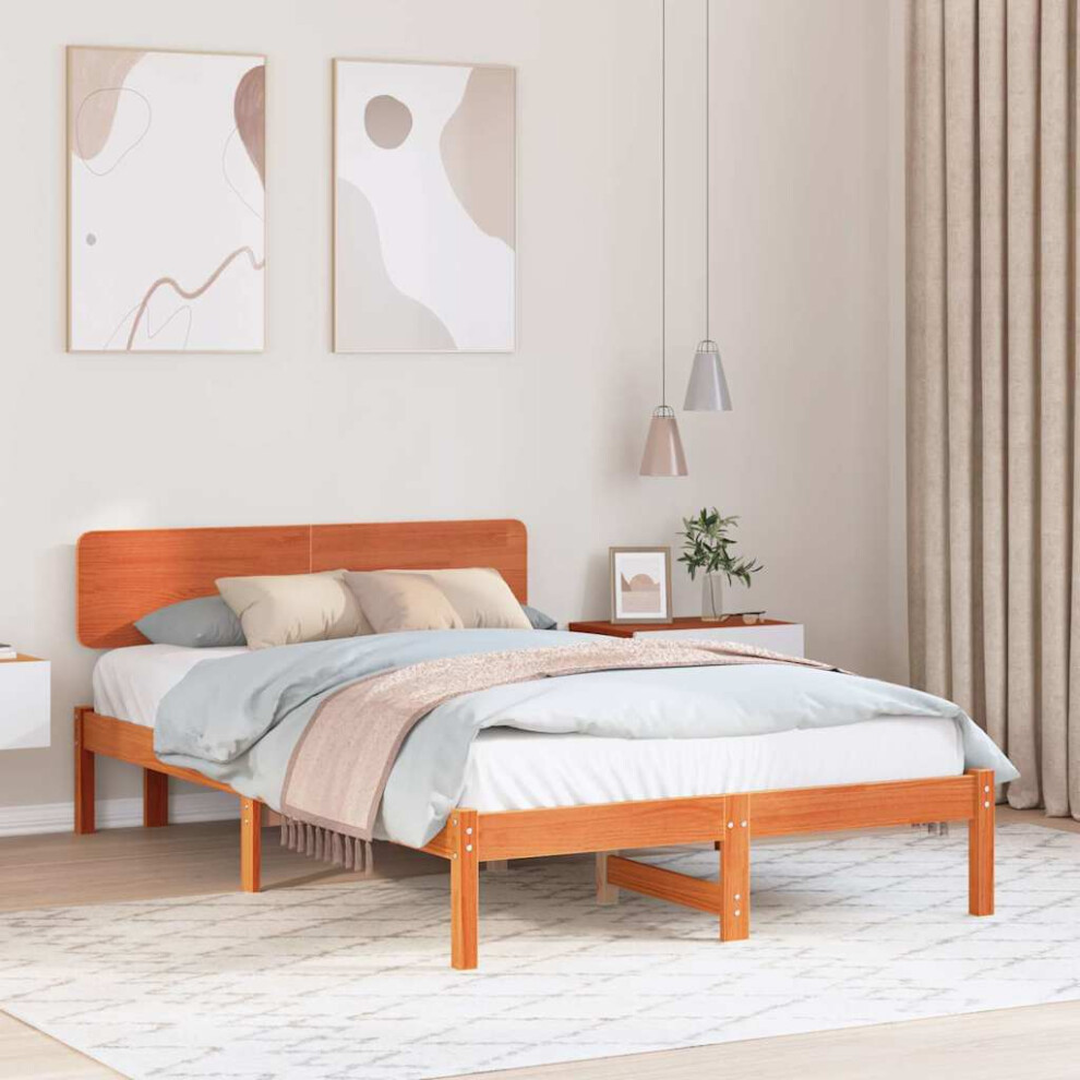 Vidaxl Bed Frame With Headboard Wax Brown 120 X 190 Cm Solid Pine Wood