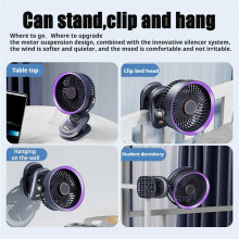 Tragbarer USB Tischventilator Oszillation 5 Stufen Clip Ventilator grau Schlafzimmer Wohnzimmer Büro