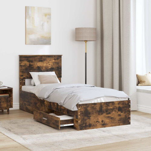 VidaXL vidaXL Bed Frame Smoked Oak and Silver 75 x 190 cm Engineered Wood 1