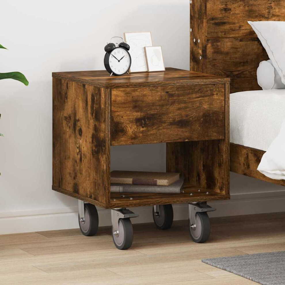 Vidaxl Bedside Table Smoked Oak 40.5 X 40 X 48 Cm Engineered Wood